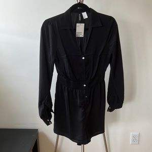 BRAND NEW WITH TAGS H&M black button up crepe shirt romper US 6